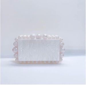 White Acrylic Evening Clutch Bag for Women Glitter Marble Purse